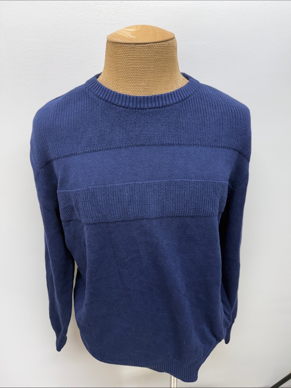 Club Room Men's Navy Crewneck with Textured Panels